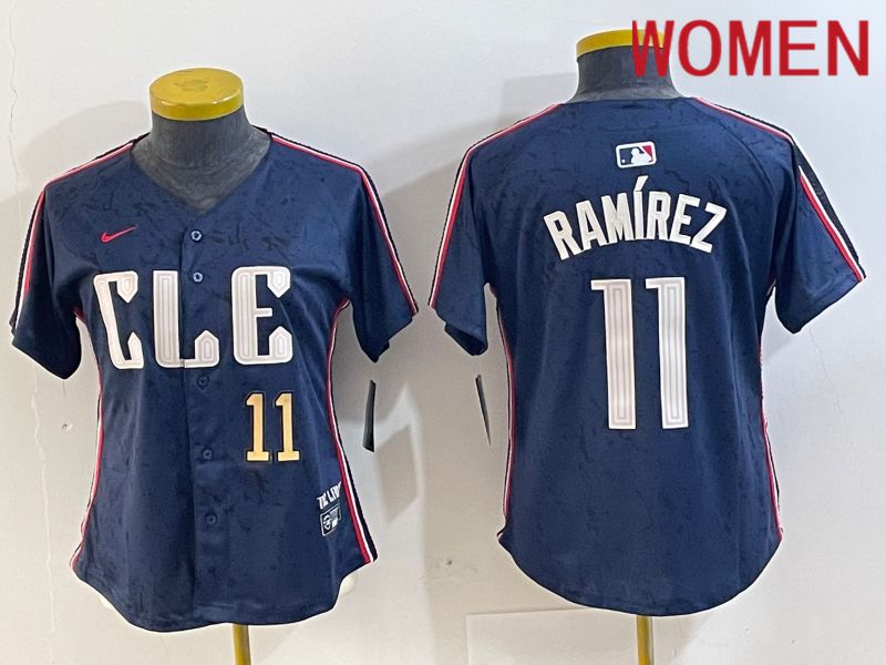 Women Cleveland Indians #11 Ramirez Blue City Edition Nike 2024 MLB Jersey style 9->women mlb jersey->Women Jersey